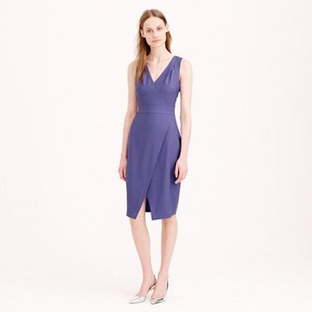 J. Crew Petite Angie Super 120s‎ Wool Purple Knee Length Sheath Dress 2P